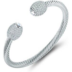 ⭐Women 18K Gold Plated Metal Brass Crystal Cable Cuff Brazil Bangle Bracelet